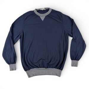 Canali Sweater Mens 56 Navy‎ Blue Gray Crewneck Long Sleeve Wool Made in Italy